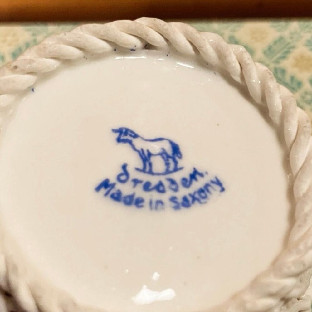 Dresden Mini Porcelain Basket, Reticulated • Floral • Gold Trim • Made in Saxony - Picture 3 of 6